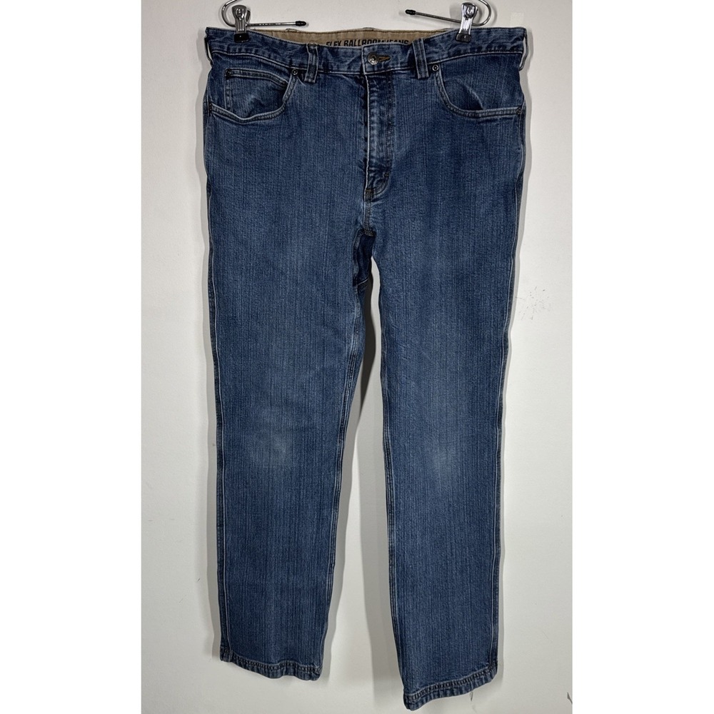 Duluth Trading Flex Ballroom Blue Jeans Mens 36x32 Trim Fit Work Rugged Stretch